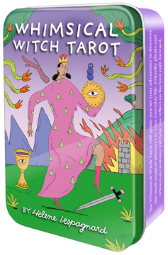Bild på Whimsical Witch Tarot in a Tin: Colorful 78-Card Tarot Deck in a Charming Keepsake Tin, Vibrant Comic Book Style Art, Fun For All Ages, Includes Booklet.