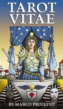 Bild på Tarot Vitae: Iconic Rider-Waite-Smith Symbolism, 78 Cards, Engraving Style Artwork, Bold Color Palette and Details, 136-Page Guidebook of Insightful Meanings